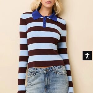 NWT SOLID & STRIPED Blue and Brown Striped Long Sleeve Top